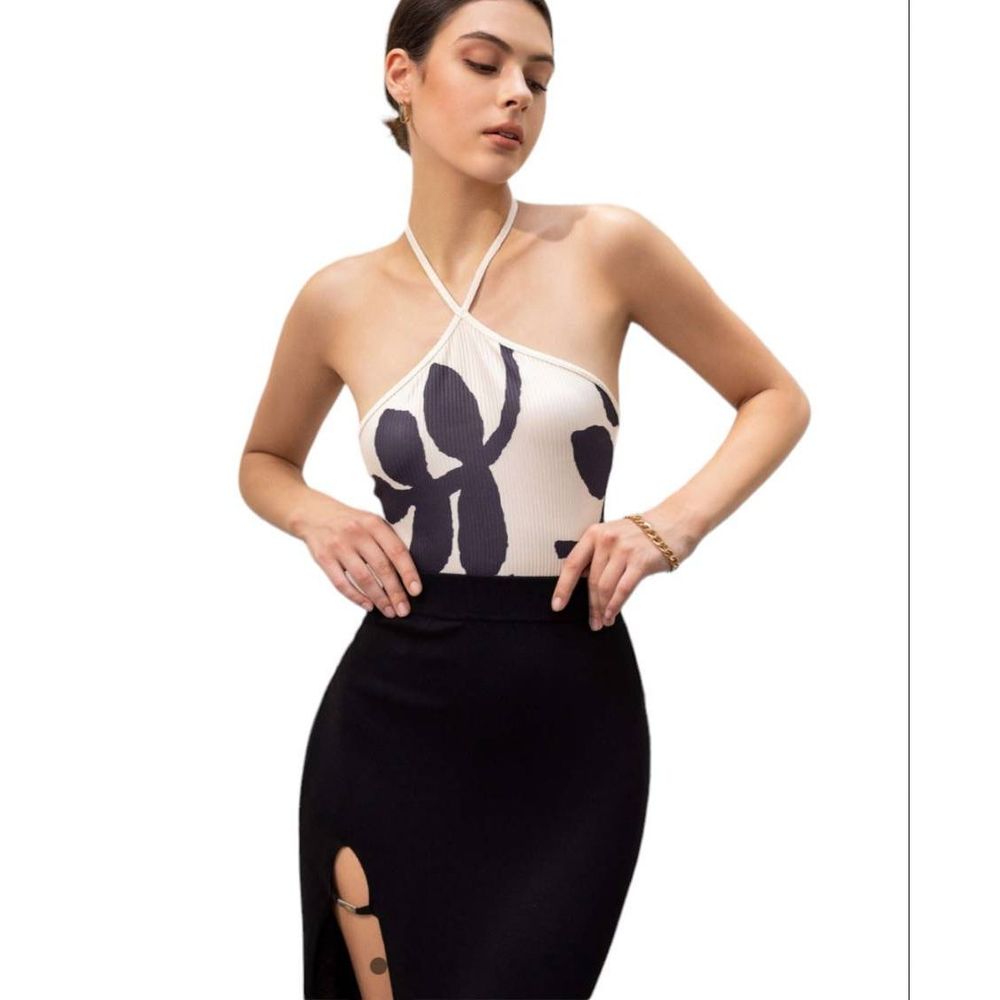 Zara White and Black Halter Bodysuit